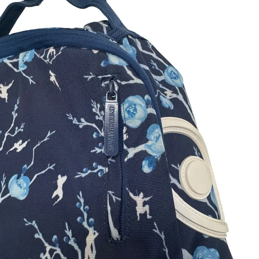 Sprayground Cherry Blossom Rubber Shark Backpack Navy Blue White Rare